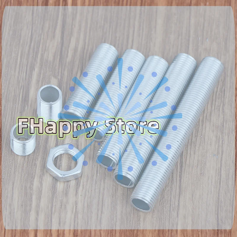 10Pcs Metal Hollow Threaded Tube Screw Nut M10 Lamp Tooth Tube Lamp Cap Galvanized Chandelier Connect Rod Fixed Base