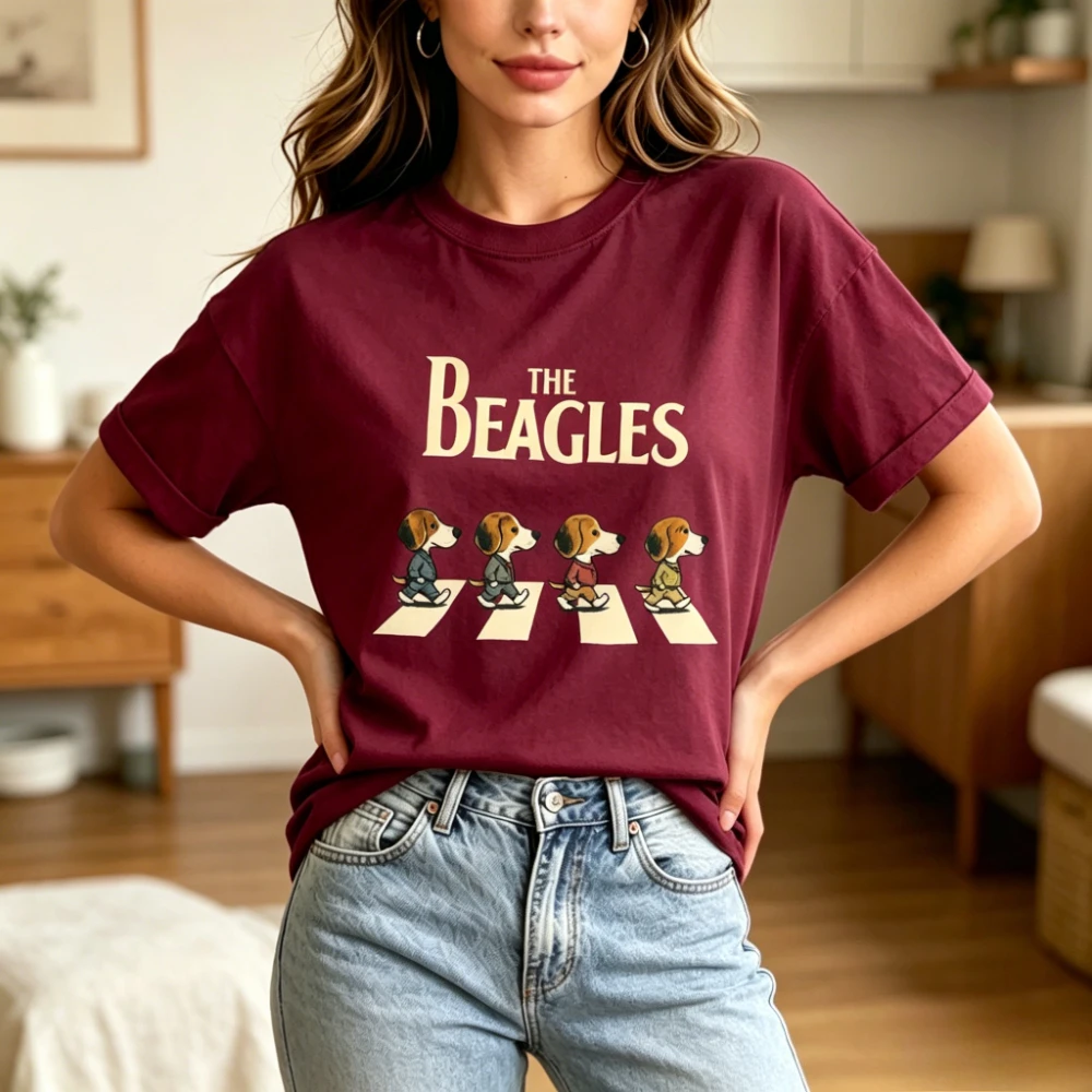 The Beagles Abbey Road Parody T-Shirt Funny Beagle Dog The Beatles Graphic Tee Cute Dog Lover Casual Shirt Men Women Cotton Tops