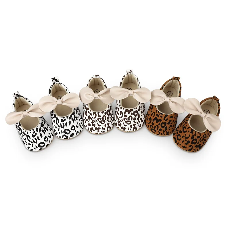 Baby Girls Cotton Shoes Leopard Print Bow Retro Spring Autumn Toddlers Prewalkers Cotton Shoes Infant Soft Bottom First Walkers