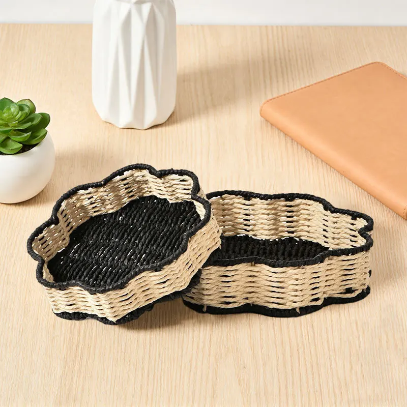 HN Modern Style Cloud Shaped Handmade Eco-Friendly Woven Paper String Storage Baskets Trays Black Desktop Organizer for