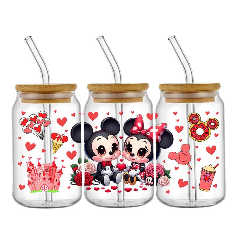 Disney Prinses 3d Waterdichte Uv Dtf Cup Wrap Voor 16Oz Libbey Cartoon Prinses Glas Kan Diy Transfer Sticker