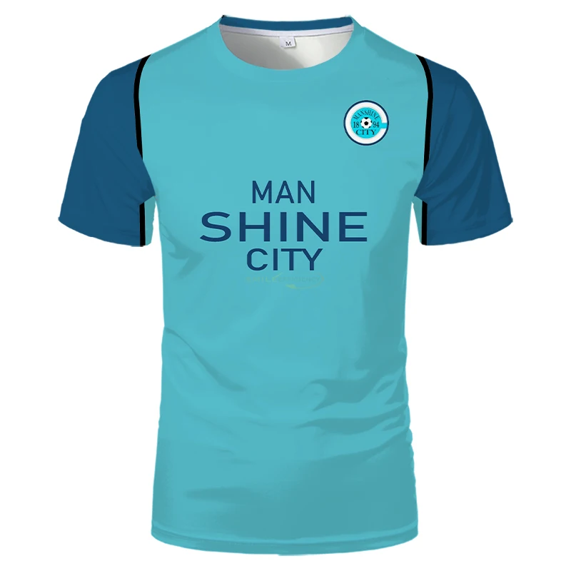 Camisetas de Jersey de fútbol con candado azul para hombre, camiseta de Manga de Harajuku Casual de verano con brillo de ciudad Cosplay Unisex