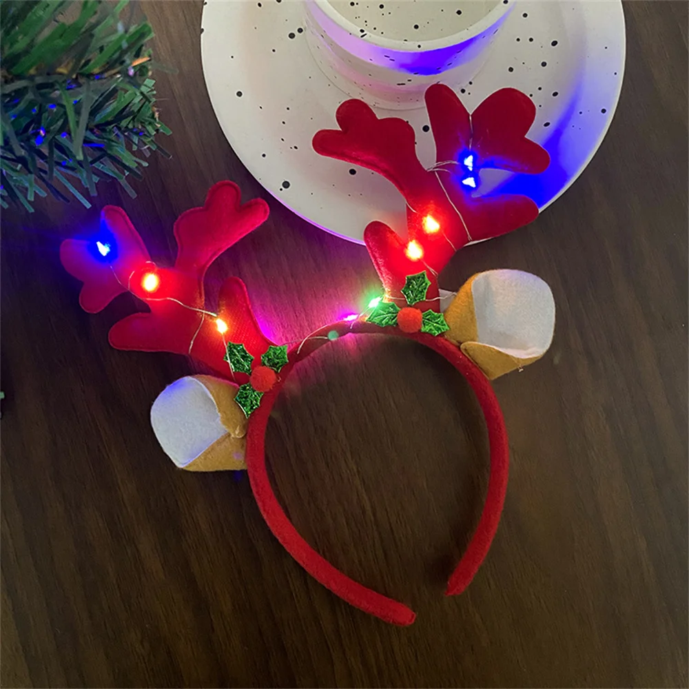 LED Christmas Antler Headband Flush Hair Hoop Children Party Costume Cute Xmas Decoration Gifts