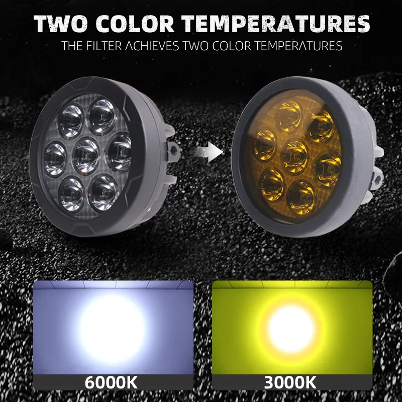 Motorcycle 7-bead Spotlights ADV LED Auxiliary Spotlight  Superbright Explosive Flashing Fog Light Detachable Yellow Mask 12-24V