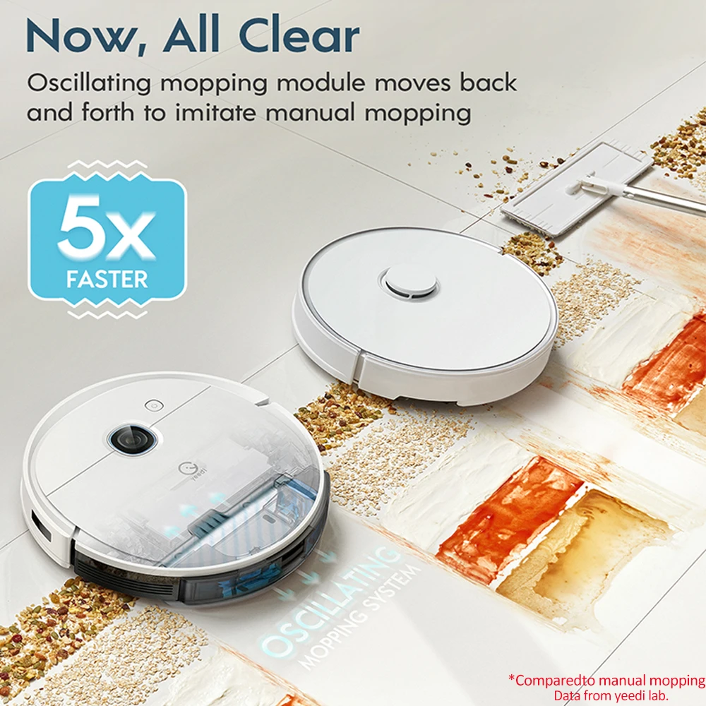 Yeedi Vac 2 Pro Robot Vacuum Cleaner 3000Pa Suction 240mins Runtime Wet and Dry Cleaner Carpet Detection App Voice Control