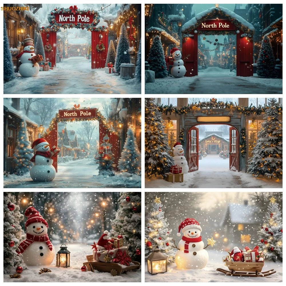 

Northpole Snowman Backdrop for Photography Winter Snow Xmas Tree Kids Family Party Photocall Background Photostudio Supplies