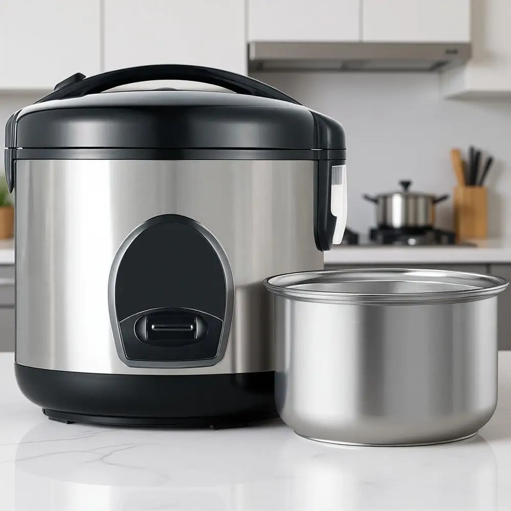 

Electric Rice Cooker with One Touch, 5-Cup Uncooked, Stainless Steel Inner Pot, Removable Inner Cover and Steamer, Silver