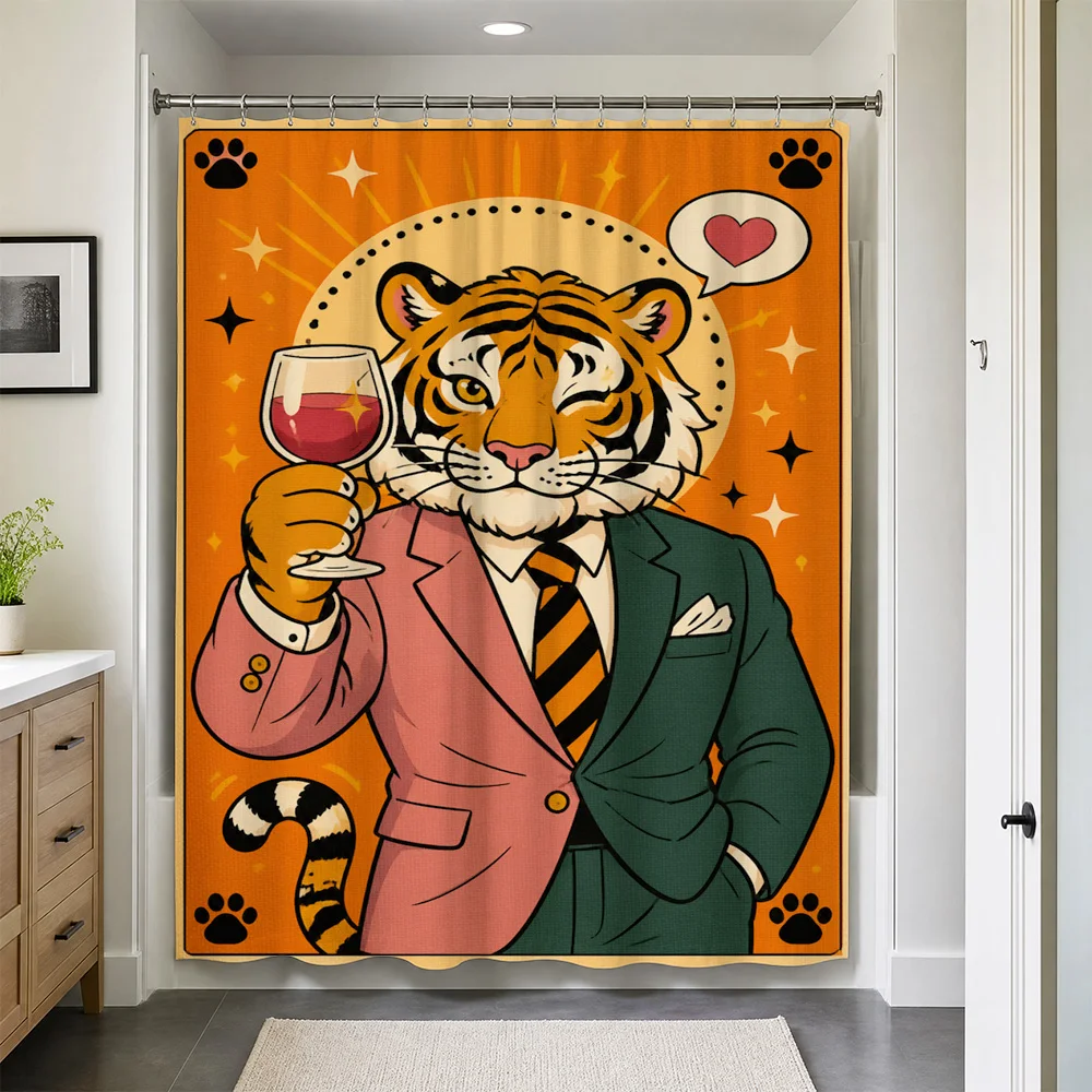 Waterproof Pop Art Tiger Shower Curtain Liner Fun Bathroom Decor Tropical Jungle Animal Print Novelty Curtain Liner for Modern H