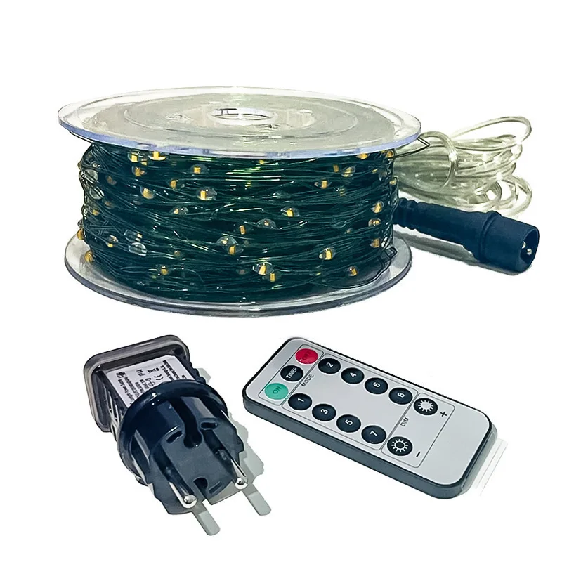 Remote Control Christmas Tree 100 Meter Dark Green Copper Wire Light String Rat Lights Socket Power Supply Holiday Decorations