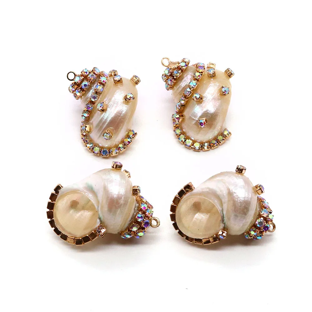 

Natural Seashell Conch Pendants Set with Rhinestones Design Charms for Jewelry Making Earring Necklace DIY Jewelry Accessories