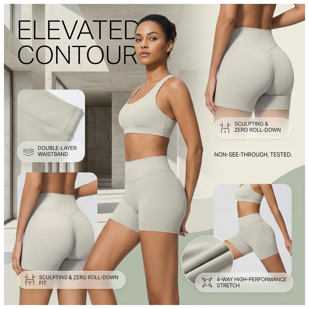 Premium High Waist Yoga Shorts, Double-Layer Waistband, Sculpting Fit Activewear for Running, Fitness & Outdoor Training