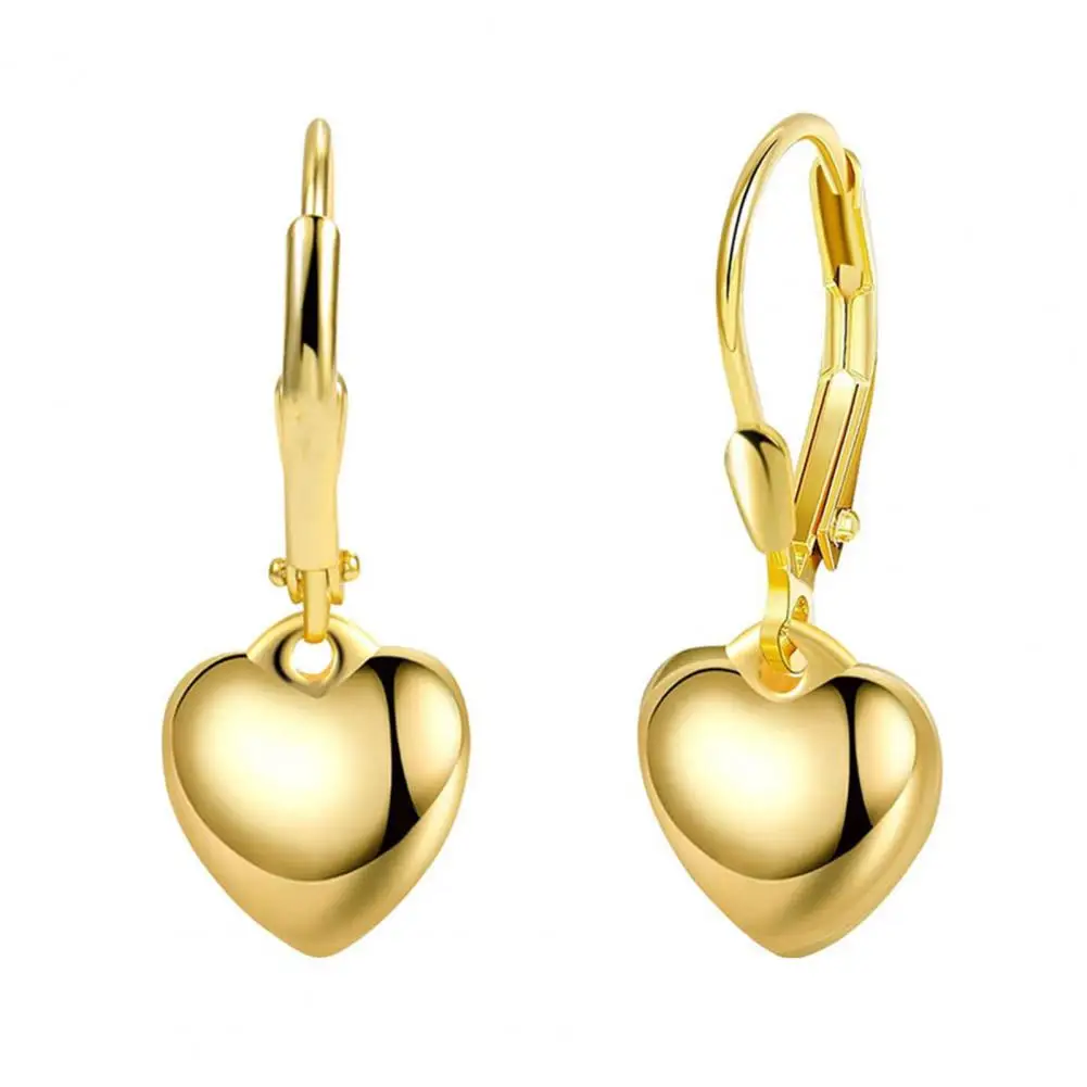 Heart-shaped Drop Earrings Elegant Heart Pendant Leverback Earrings for Women Polished Surface Dangle for Dating for Any