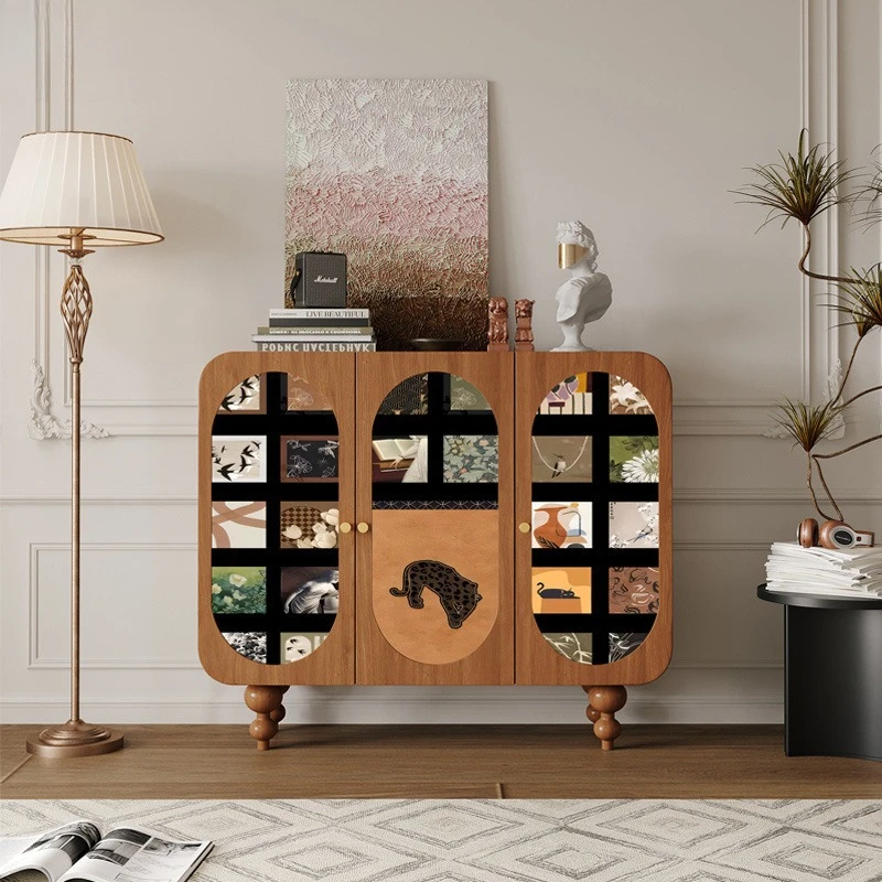 

French art solid wood dining side cabinet, living room locker, sofa side cabinet, wall storage locker, aisle decorative cabinet