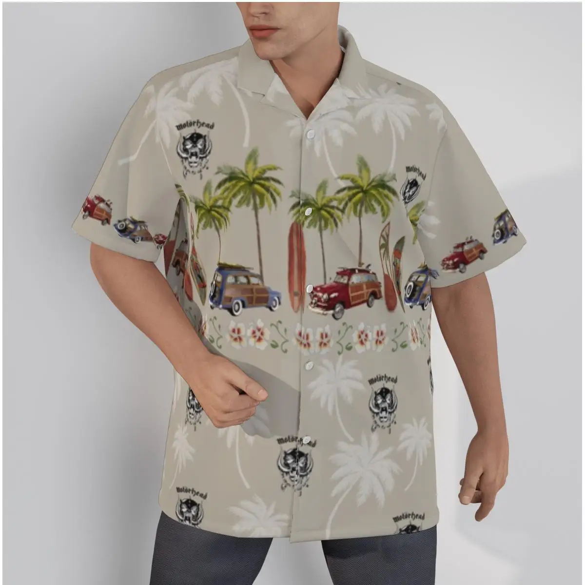 Hawaiiam Vintage shirt for Men Cars Print and Trees Cool Beach Short Sleeve Summer Casual Button Up Tops 3D Shirts