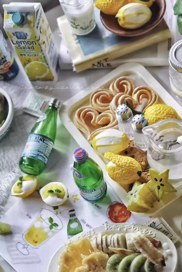 1/6 Scale Miniature Dessert Collection: Heart Cake, Churros, Smile Cookies Soda Bottle & Tiny Bear for BJD Dollhouse Party Scene