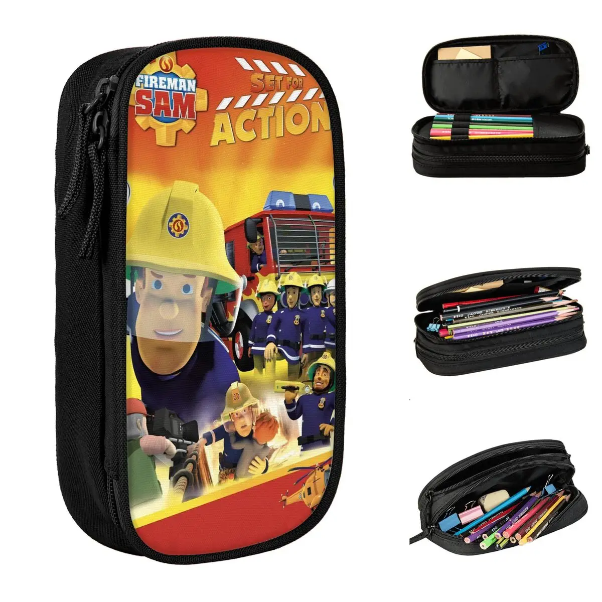 حافظات أقلام رجل الإطفاء سام للأطفال البريطانيين، حقيبة أقلام رصاص للتلفزيون للطلاب، حقائب ذات سعة كبيرة، مستلزمات مدرسية، أدوات مكتبية #1