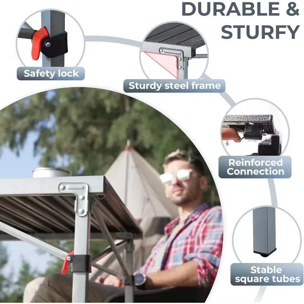 Aluminum Folding Lightweight Roll Portable Stability Table for Camping, Picnic BBQ Backyard Party, Indoor & Outdoor, Oversized