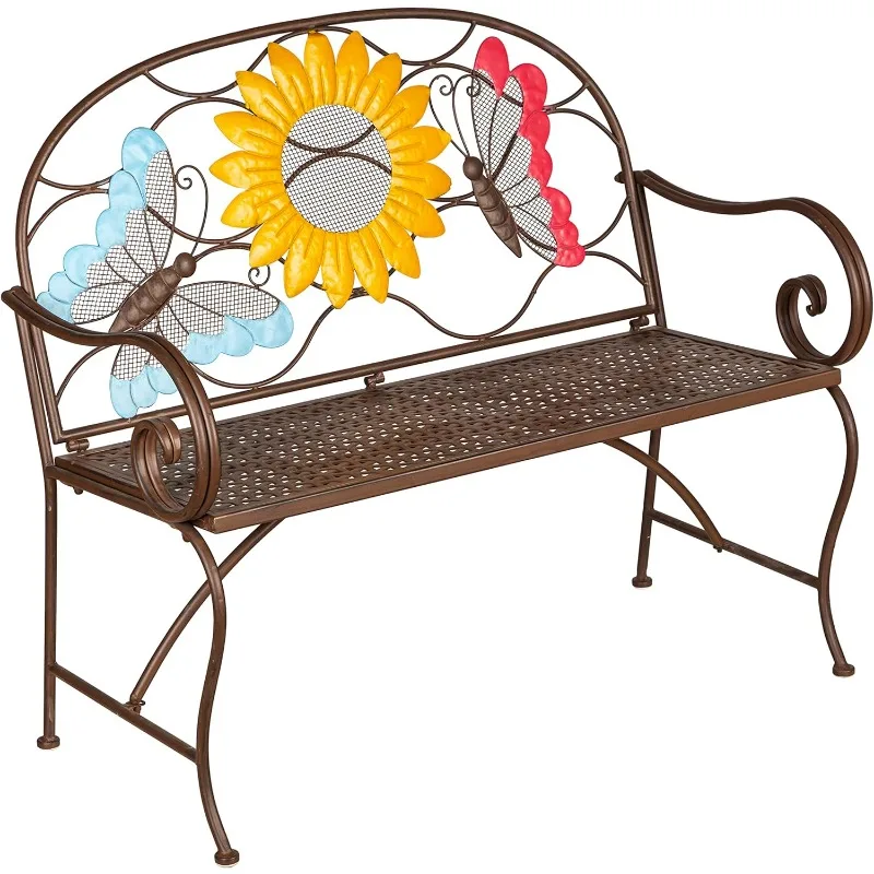 Weatherproof Sunflower with Butterflies Outdoor Bench | Holds Up to 400 lbs | Furniture for Lawn Garden Patio Porch Park Deck