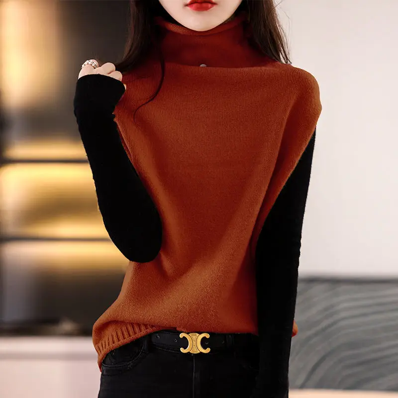 Fashion Turtleneck Solid Color kamizelka okazjonalna sweter odzież damska 2022 jesień nowe luźne pulowery w stylu Casual wszystkie mecze topy w