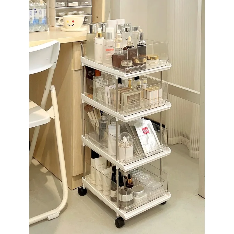 Dormitory cosmetics trolley storage rack ins floor snack rack bedroom drawer transparent storage acrylic