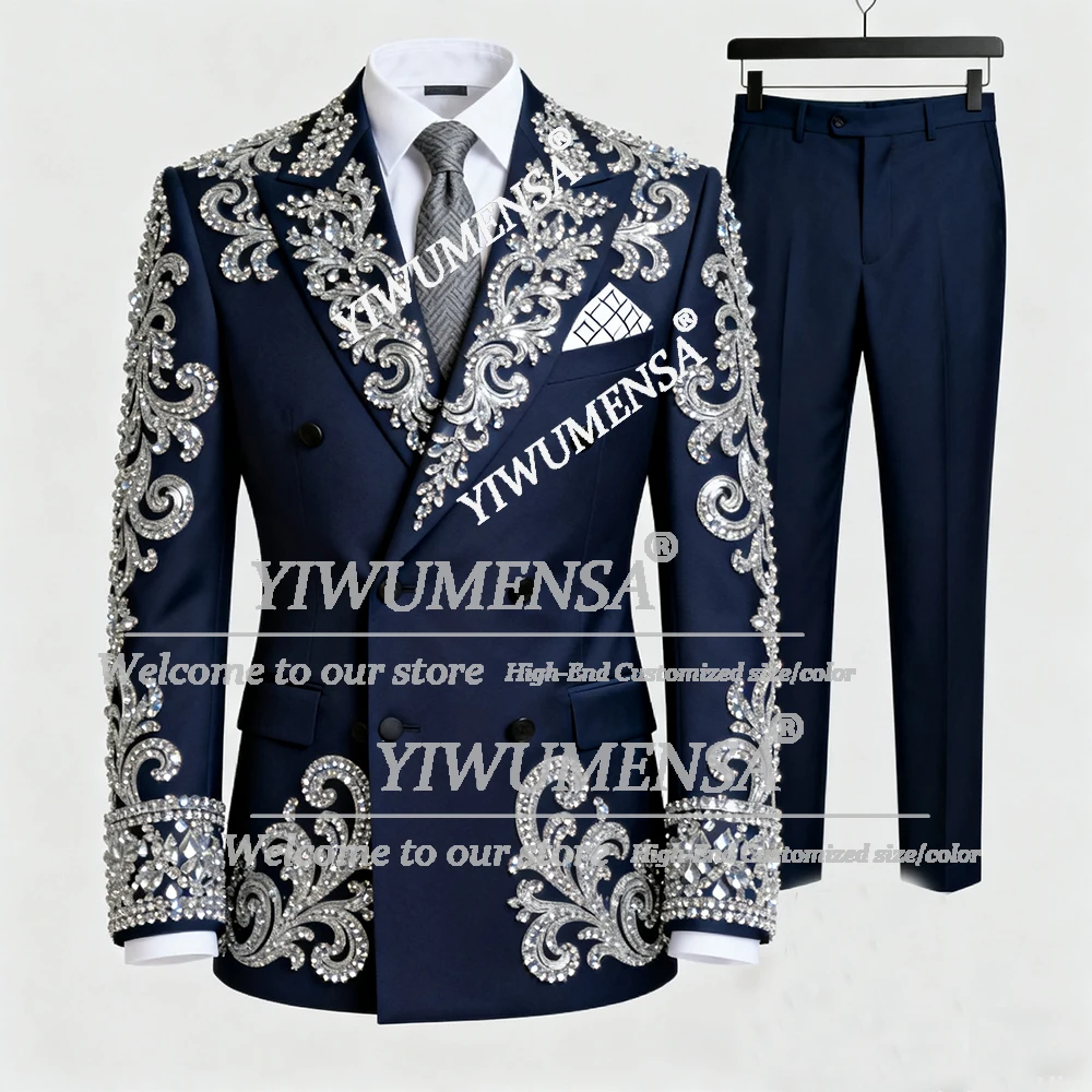 

Exquisite Diamond Men Suits Customized Male Fashion Wedding Tuxedos 2 Piece Slim Ropa hombre 2 Pieces Sets Groom Prom Blazers