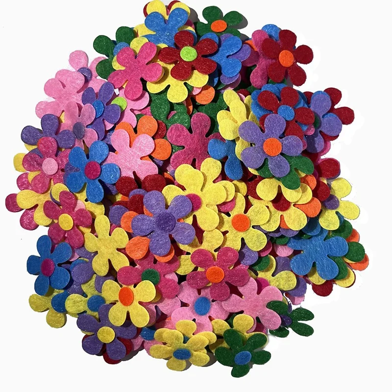 300PCS Non Woven Felt Fabric Flower Wall Stickers DIY Party Decor For School Classroom Handmade