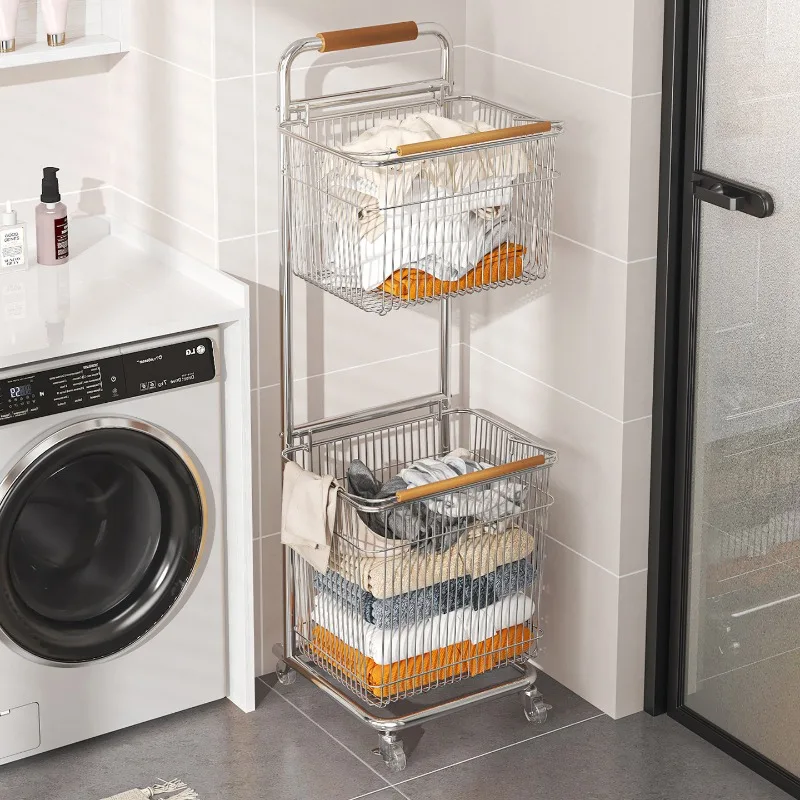 

304 Stainless Steel Laundry Hamper Modern Bathroom Storage Basket Removable Dirty Clothes Organizer Space Saving Laundry Bin