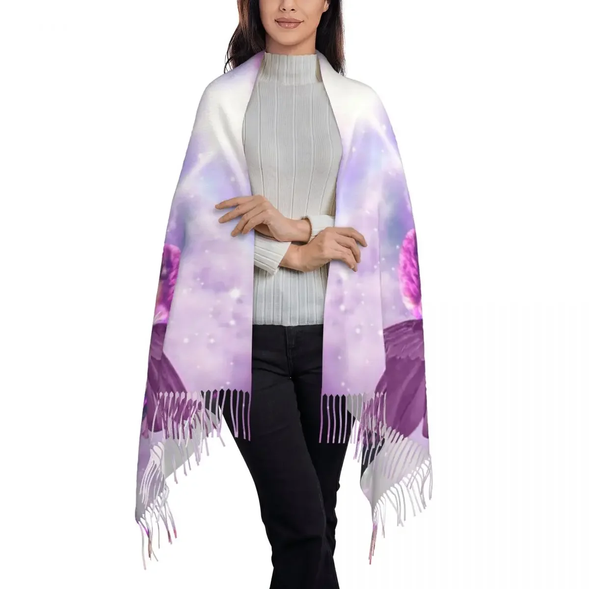 Johnny Hallyday Angel Wings Scarf Wrap for Women Long Winter Fall Warm Tassel Shawl Unisex French Rock Singer Music Scarves