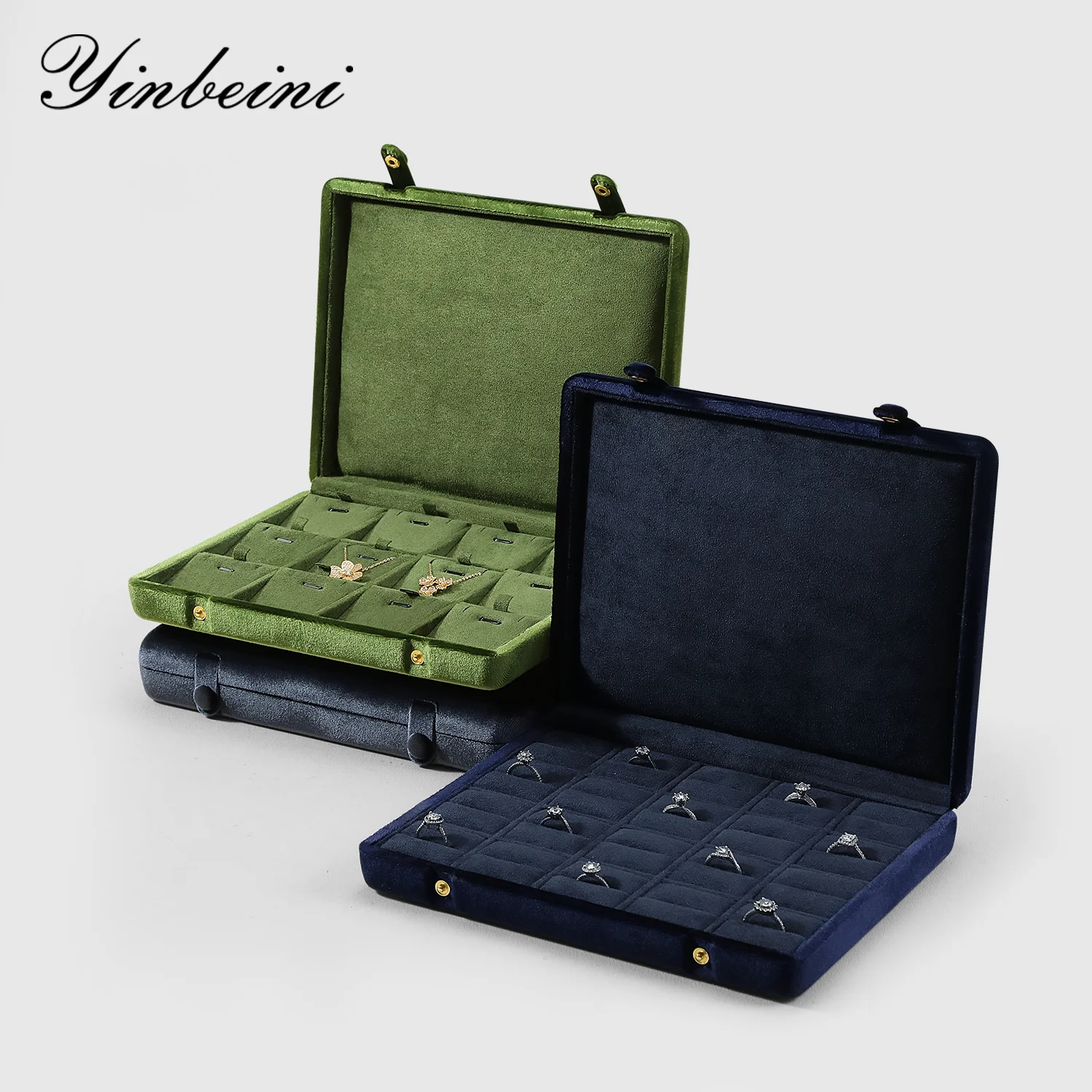 Yinbeini Velvet Jewelry Storage Case Ring Earring Pendant Storage Organizer Large Space Display Box XB002