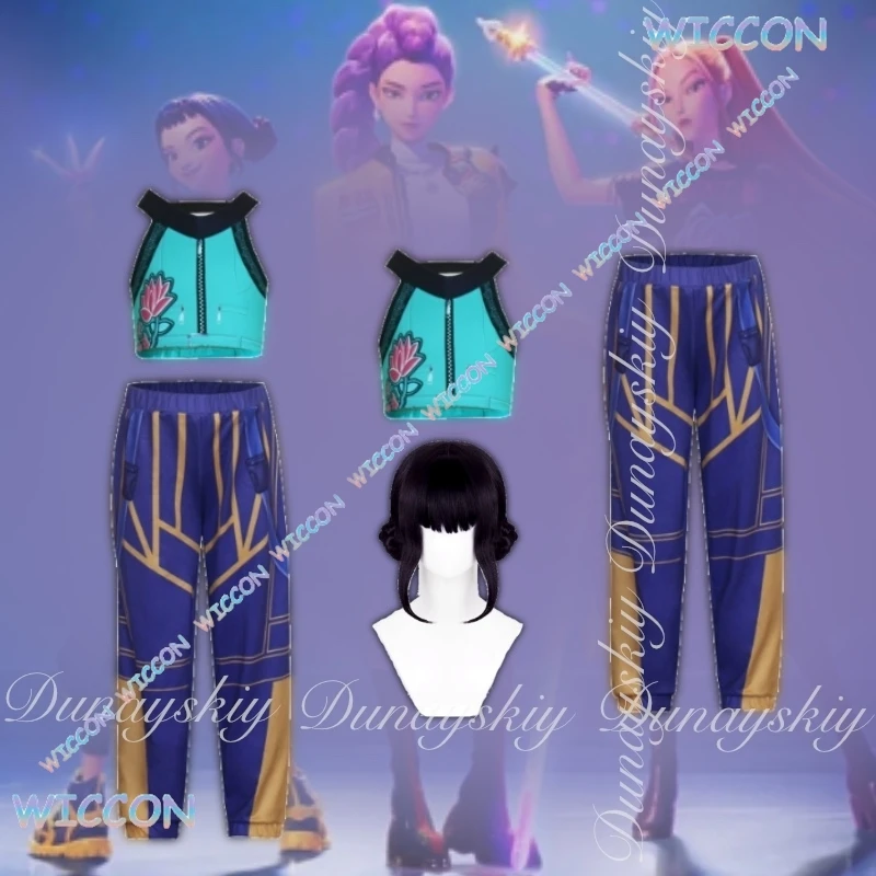 

Cos C KPop Demon Hunters Movie Rumi Mira Zoey Three Charaters Cosplay With Their Own Singing Clothes With Wigs Cosplay Costume