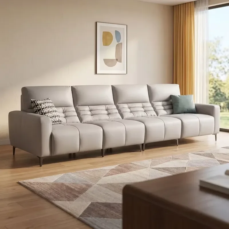 Italian Modern Minimalist First Layer Cowhide Sofa Straight Multi Seater for Small Living Room