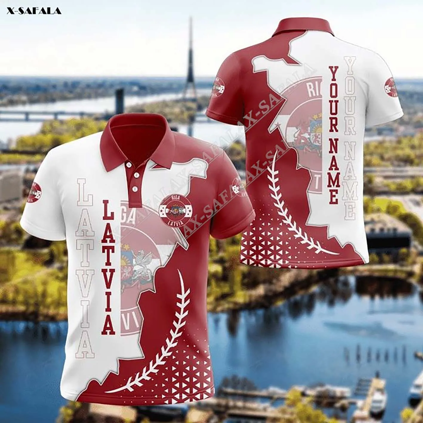 Latvia Flag Coat Of Arms 3D Print Men‘s Soft  Ventilat Polo Shirt Collar Short Sleeve Street Wear Casual Tee Tops Shirt