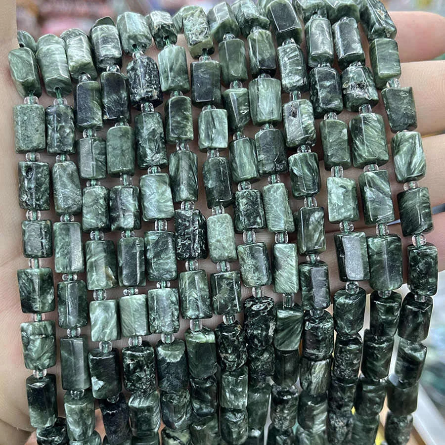 

Natural Green Seraphinite Nugget Free Form Column Loose Smooth Necklace Bracelet Jewelry Beads