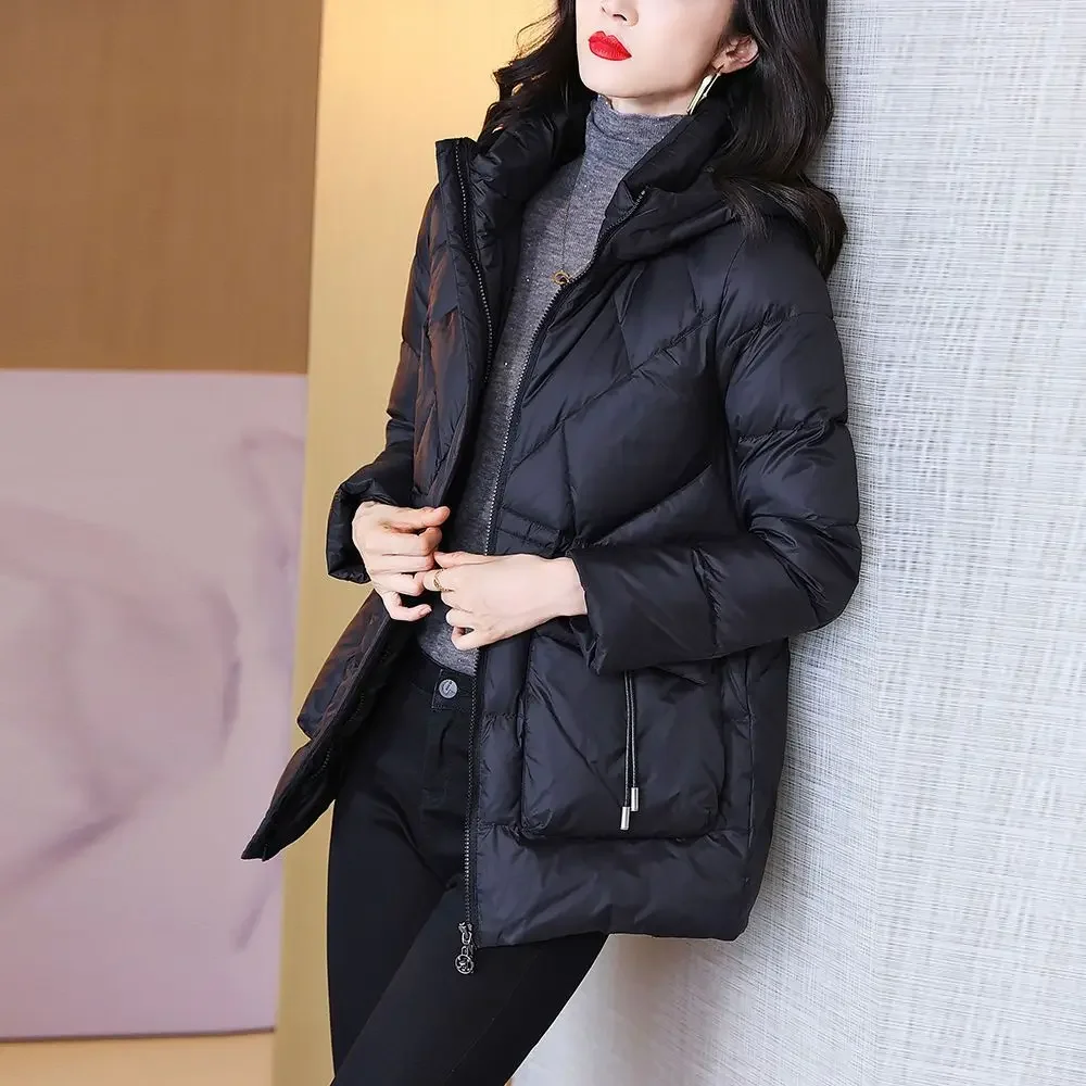 Woman Coat Zip-up Black Thick Padding Duck Down Quilted Padded Jackets for Women Hoodie Y2k Fashion 2024 Trend Luxury Hot Youth