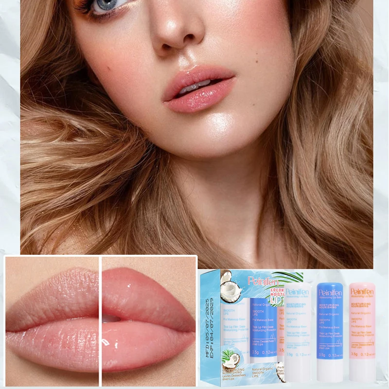 3 pieces of coconut flavor lipstick set, natural appearance, cream texture, suitable for all skin types, ideal gift for girls