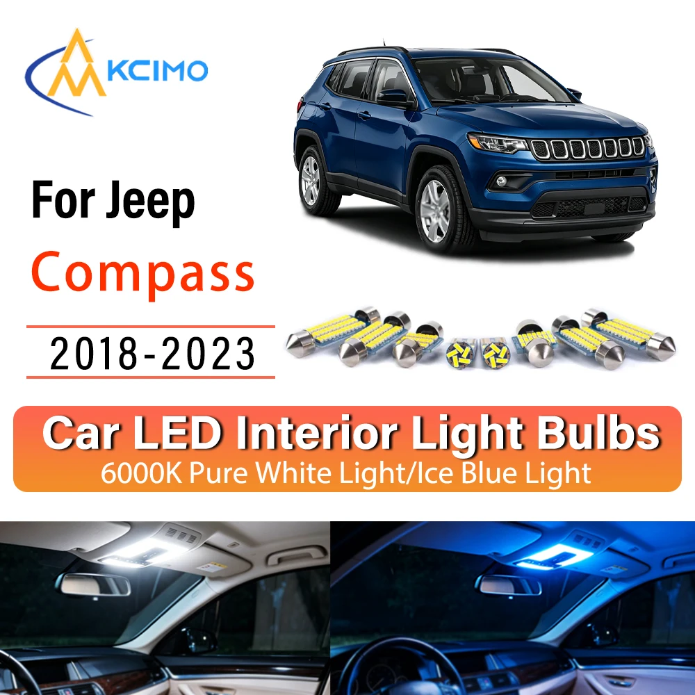 Super Bright LED Kit For Jeep Compass 2018-2023 Interior Lights,   Easy Install Atmosphere Lamp Ice Blue White