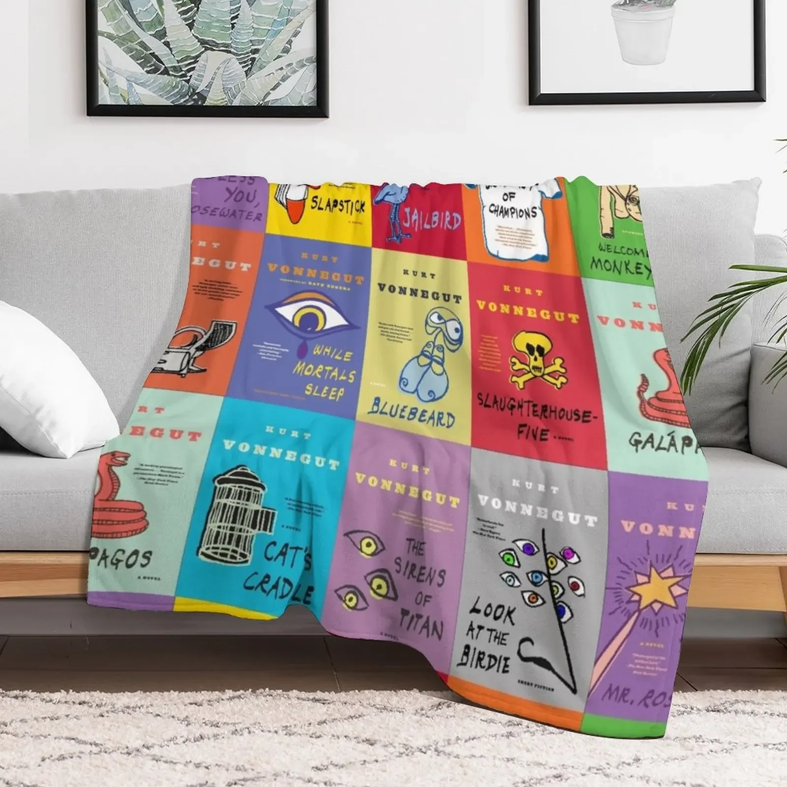 The Works of Kurt Vonnegut Throw Blanket blankets and throws Luxury Designer Plaid Blankets