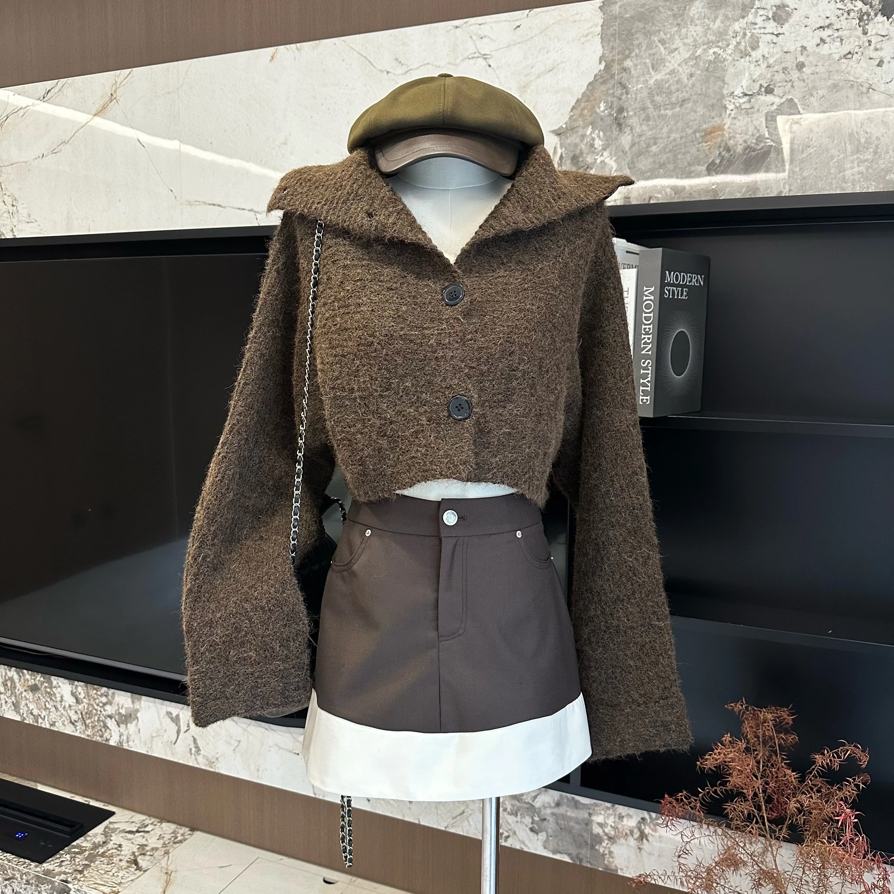 

Женский осенне-зимний однобортный водолазка с длинным рукавом, короткий кардиган, женский однотонный винтажный свободный кардиган, верхняя одежда