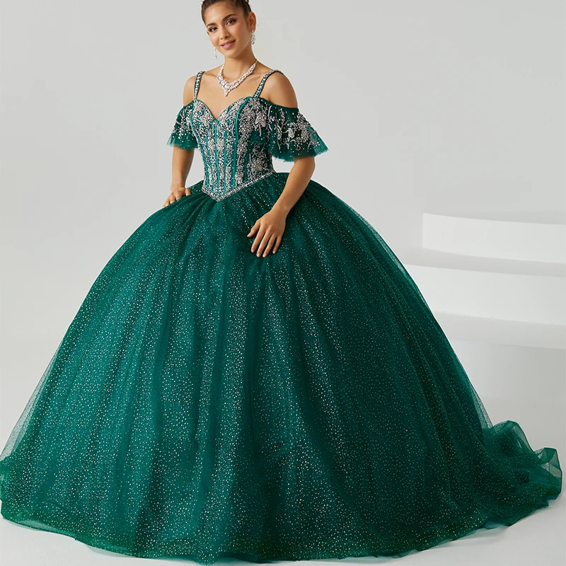 Vestido De quinceañera con cuentas y tirantes finos, traje largo De 15 Años para baile De graduación, cumpleaños, 2023