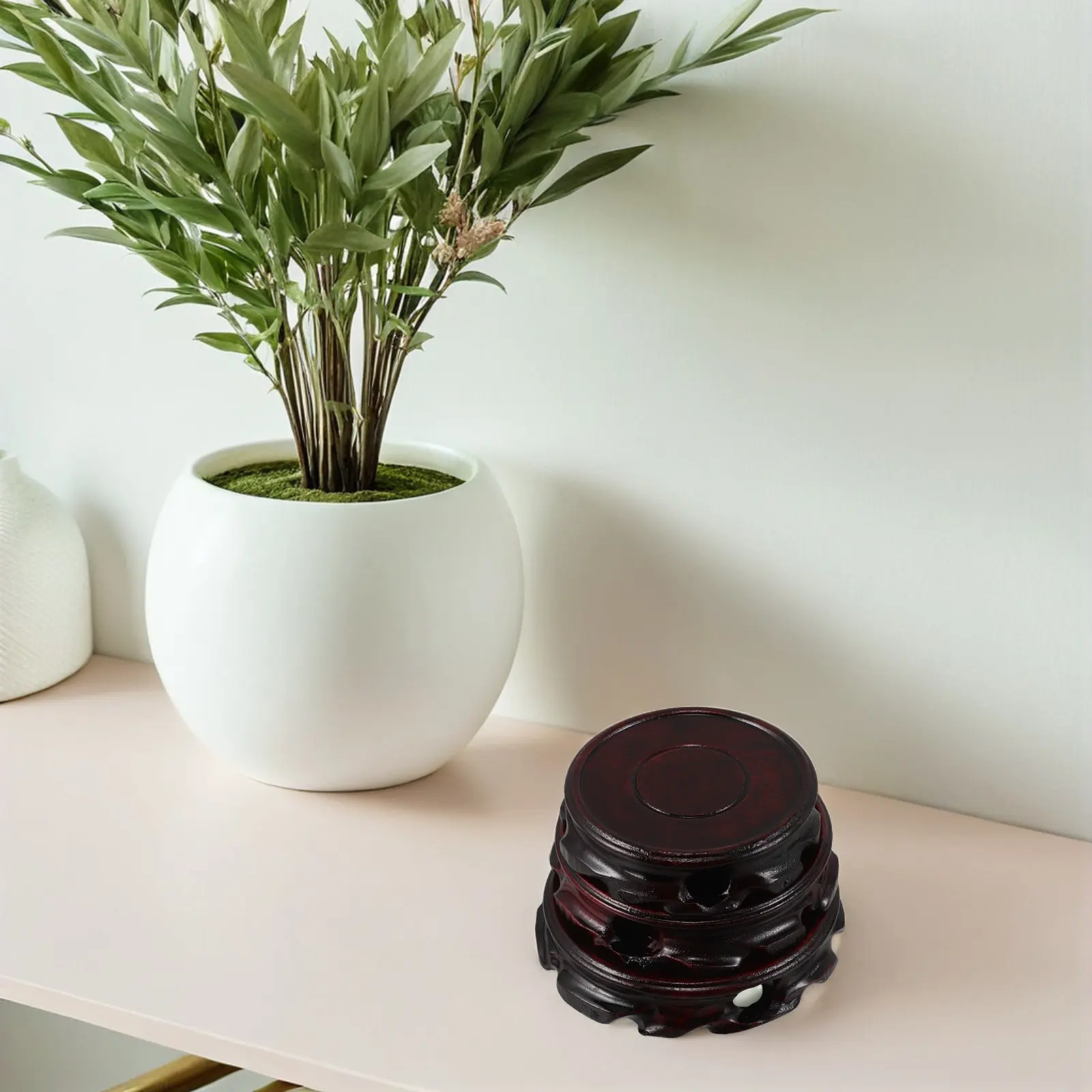 3Pcs Wood Carved Display Stand Solid Base Teapot Vase Bonsai Holder Elegant Desktop Decoration Wood Pedestal Stand