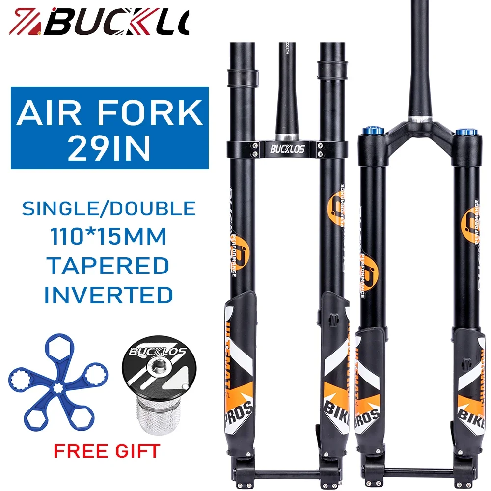 BUCKLOS Downhill Bike Fork 15*110mm Mountain Bicycle Fork Air Suspension Bicycle Inverted Forks Thru Axle AM DH Forks