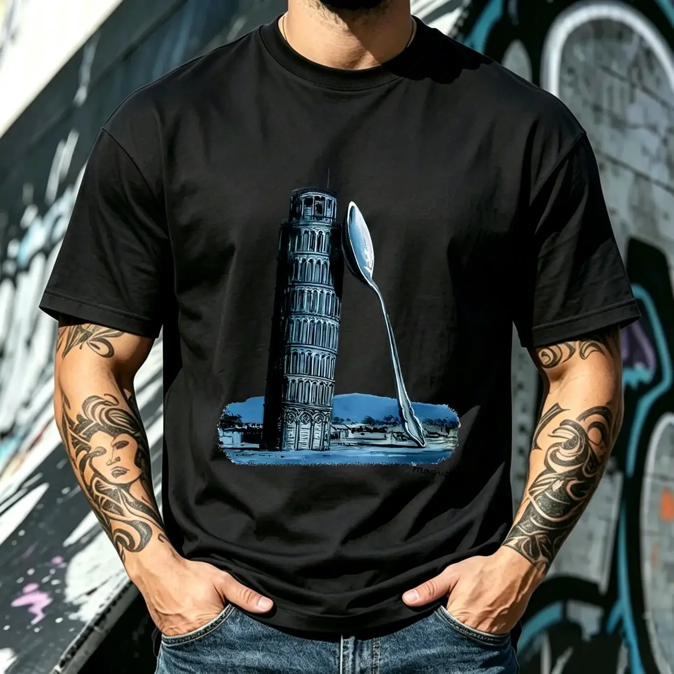washed T Shirt Rene Magritte The Night Of Pisa 1958 Art long or short sleeves vintage Washed Stylish designer clothes Casual