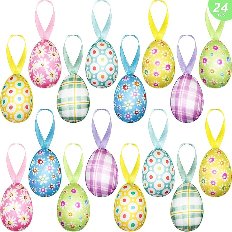 Easter Eggs Decorations Set of 24 Colorful Eggs Hanging Ornaments for Home Holiday Decor