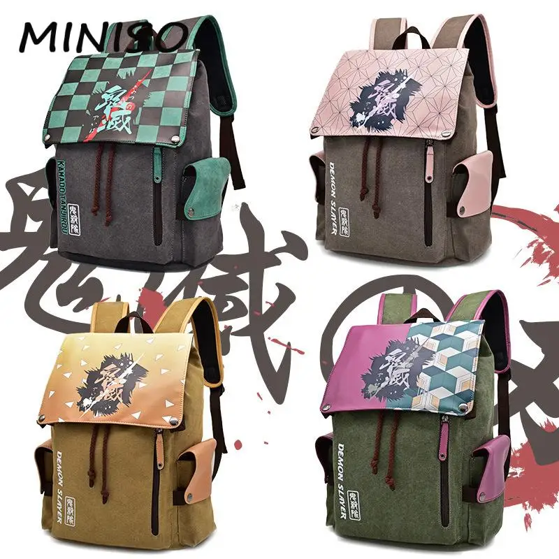 Anime Demon Slayer Backpack Kamado Tanjiro Kamado Cosplay Costume School Bags Canvas Bag Girl Boy Students Anime Backpack Bag