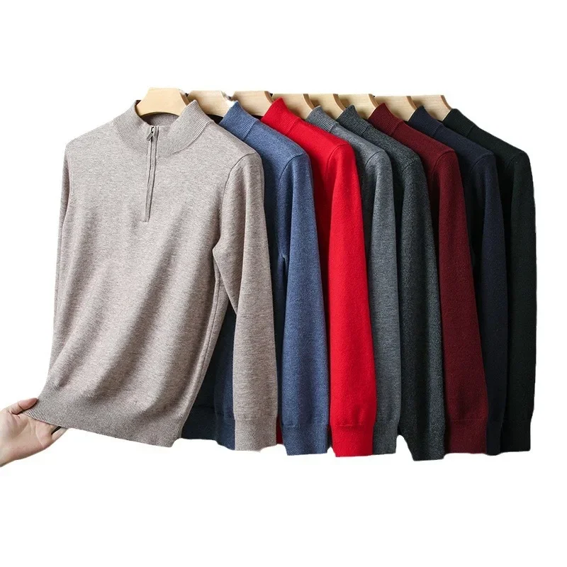 Slim-Fit-Pullover aus reiner Wolle für Herren mit halbem Reiß verschluss-rüsten Sie Ihren Stil bequem auf