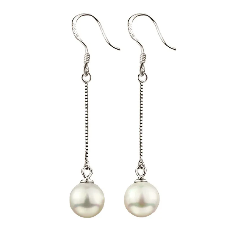 S925 sterling silver stud earrings long earrings pearl shell beads earrings ear hooks