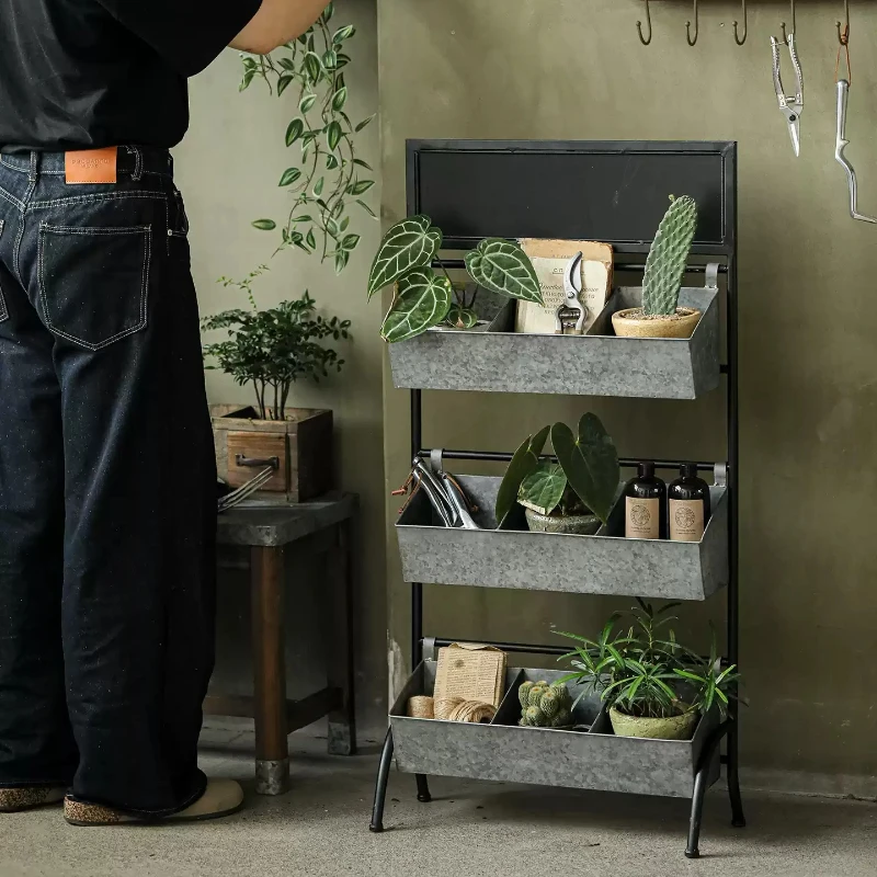 Balcony Iron 3 Tier Plant Stands Rustic Metal Garden Shelf for Potted Plants Gardening Tool Organizer Rack Decor Planter Holder