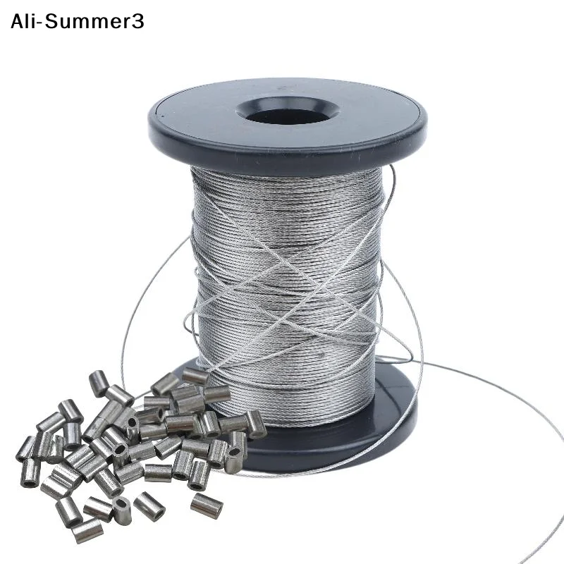 【Y3】1 Set 30/50/100 Meters 304 Stainless Steel Wire Rope 7x7 Strand Core With 20/50 Aluminum Crimps For Outdoor Clotheslines Use
