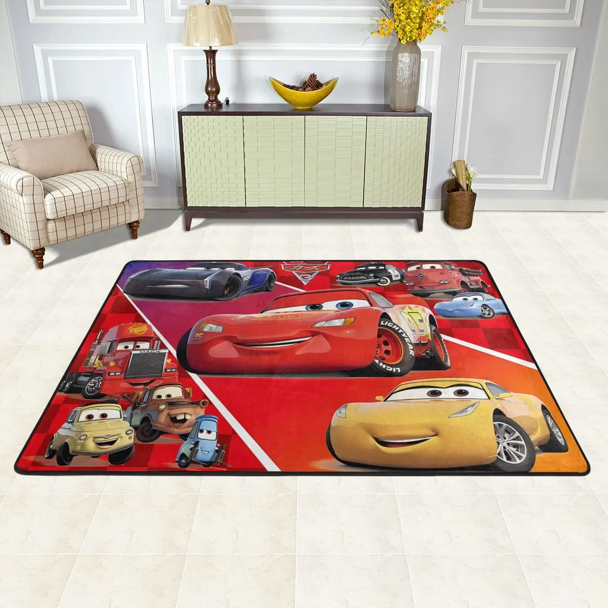 Cars Lightning Mcqueen Carpet For Living Room Kitchen Bedroom Sofa Home Decor Retro Velvet Floor Carpets Non Slip Custom DIY Rug