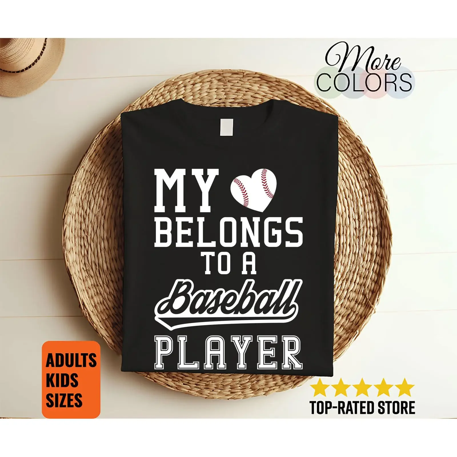 T-shirt « Mon coeur appartient à un joueur de baseball » pour maman, style vintage délavé, vêtements de créateur élégants et confortables, décontractés et polyvalents